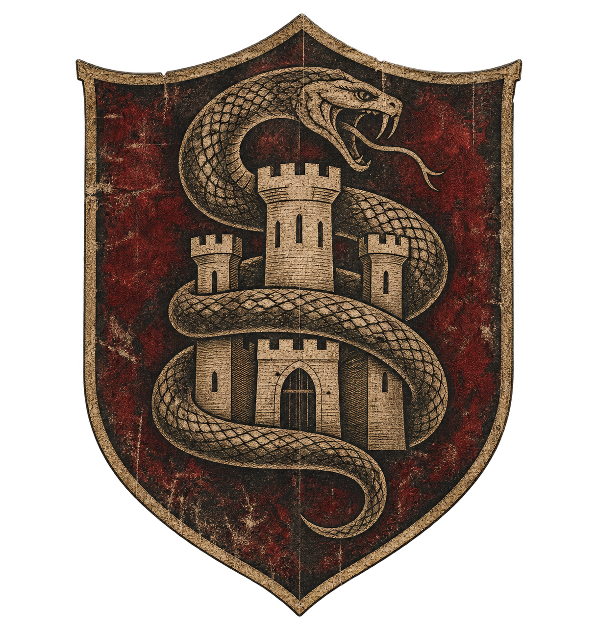 Emblema de la Casa Altarria: una serpiente gigantesca enrollada alrededor de un castillo